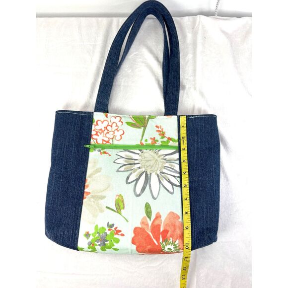 Handmade Upcycled Denim Tote Bag, linened with cotton materials. - Picture 9 of 11